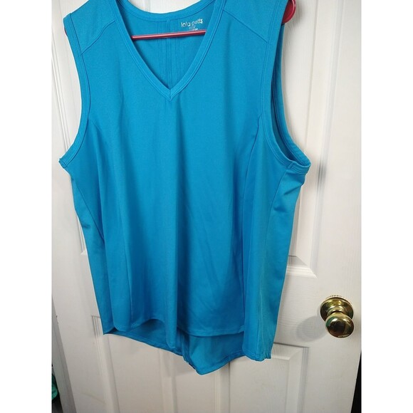 Lola Getts Woman 22/24 Aqua Tank V Neck Back Striped Sleeveless Activewear - Picture 2 of 7